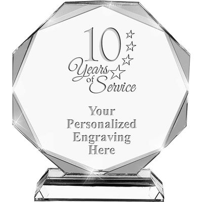 10 Years of Service Crystal Awards, 6.75" Custom Years of Service Award with Engraving Included Prime