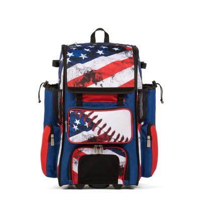 Boombah Rolling Superpack 2.0 Baseball/Softball Gear Bag - 23-1/2" x 13-1/2" x 9-1/2" - USA Baseball Royal/Red/White - Telescopic Handle - Holds 4 Bats - Wheeled Version