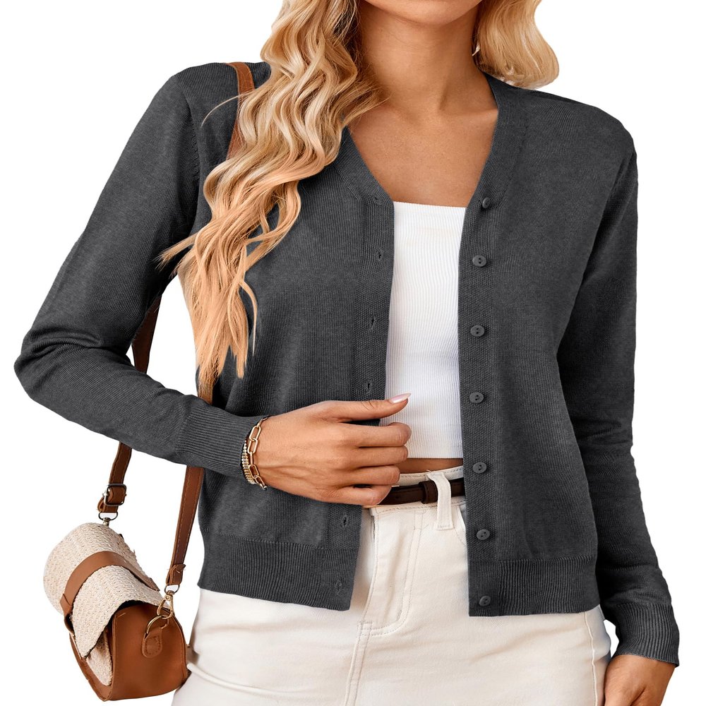 GRACE KARIN Women's Plus Size Cardigan Long Sleeve Open Front Cardigans Lightweight Casual Sweater Black Grey 3XL