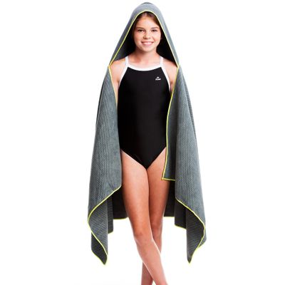 Flow Quick Dry Swim Towel with Hood - Microfiber Hooded Towel for Competitive Swimming and Other Water Sports (Gray)