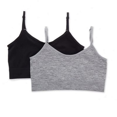 Maidenform girls Comfort Brami Bralette, 2 Pack Training Bra, Black/Heather Gray, X-Large US