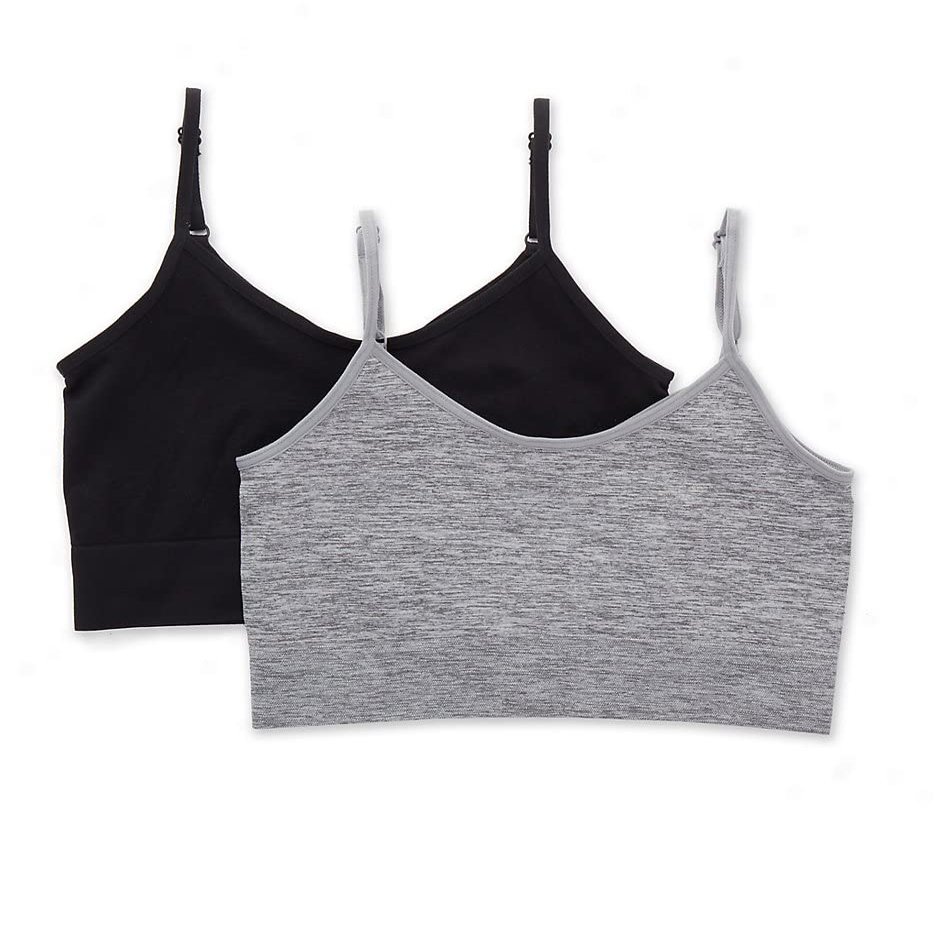 Maidenform girls Comfort Brami Bralette, 2 Pack Training Bra, Black/Heather Gray, X-Large US