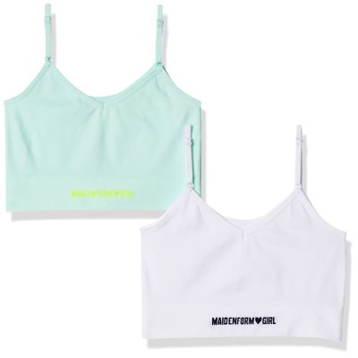 Maidenform girls Comfort Brami Bralette, 2 Pack Training Bra, Bleached Aqua/White, X-Large US