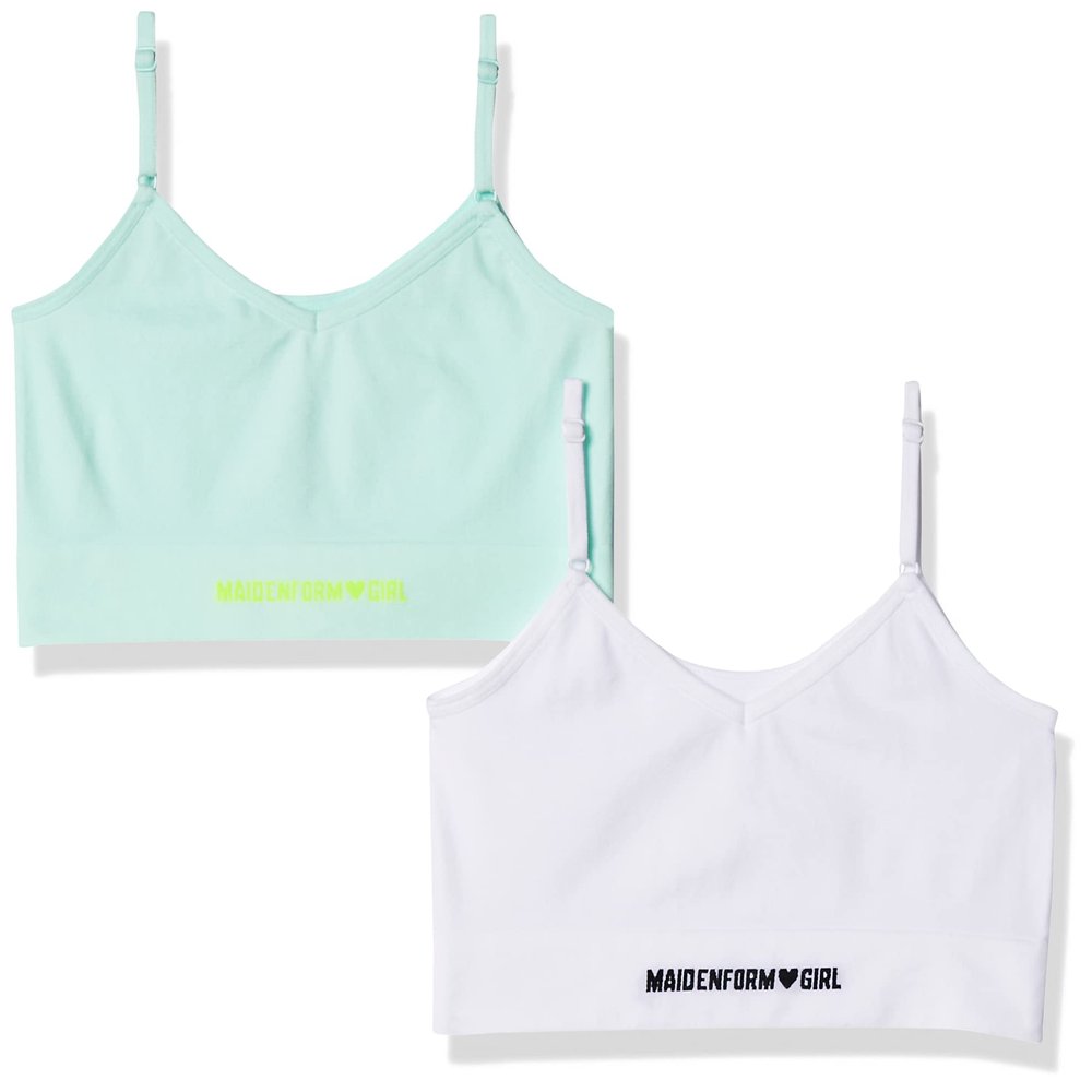 Maidenform girls Comfort Brami Bralette, 2 Pack Training Bra, Bleached Aqua/White, X-Large US