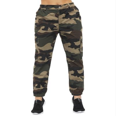 ZODLLS Women's Camo Pants Cargo Trousers Cool Camouflage Pants Elastic Waist Casual Multi Jogger Pants with Pocket Green-L