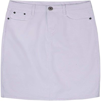 chouyatou Women's Basic Five-Pocket Rugged Wear Denim Skirt with Slit (Medium, White)