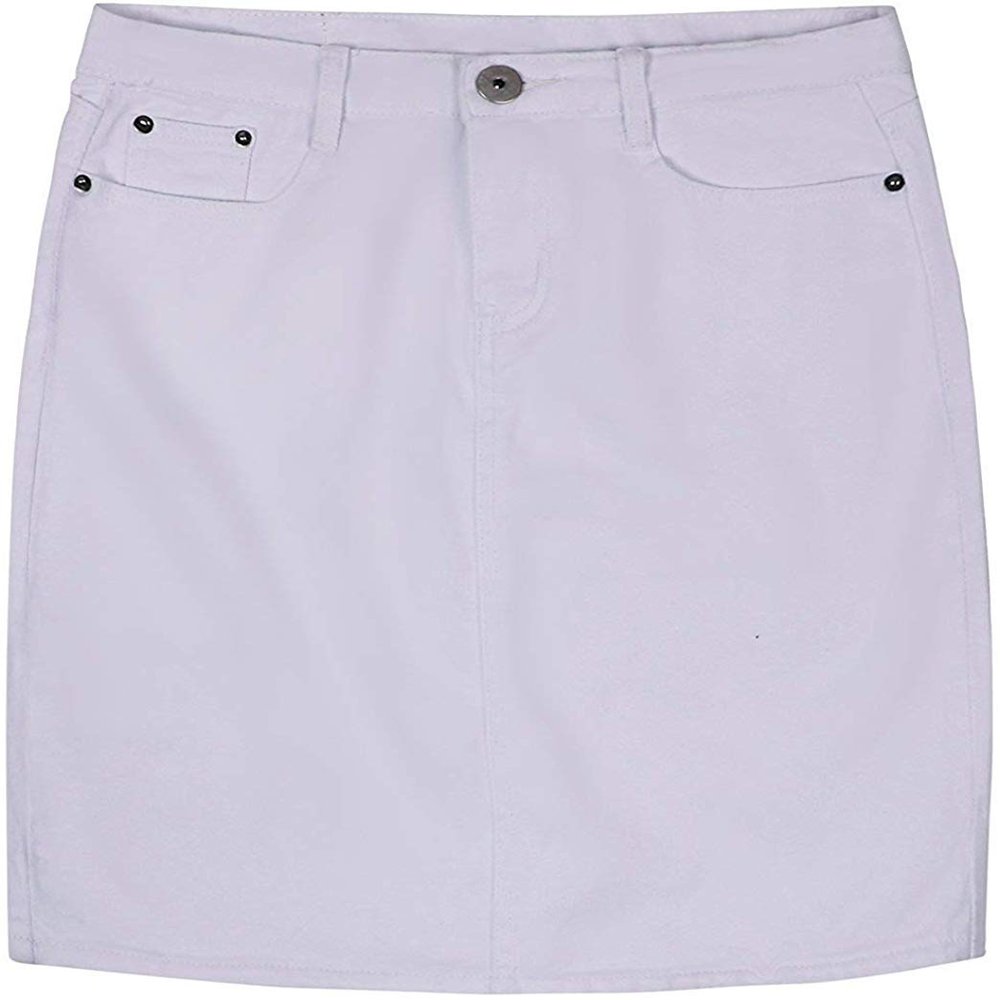 chouyatou Women's Basic Five-Pocket Rugged Wear Denim Skirt with Slit (Medium, White)