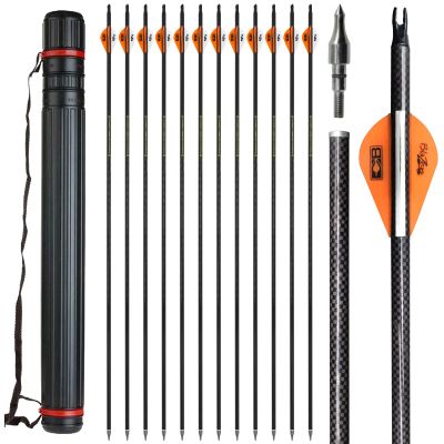 Obert 12Pcs 3K Carbon Arrows 31 Inch Archery Arrows 300 Spine with Arrow Tube for Recurve Bow/Compound Bow Hunting Practice