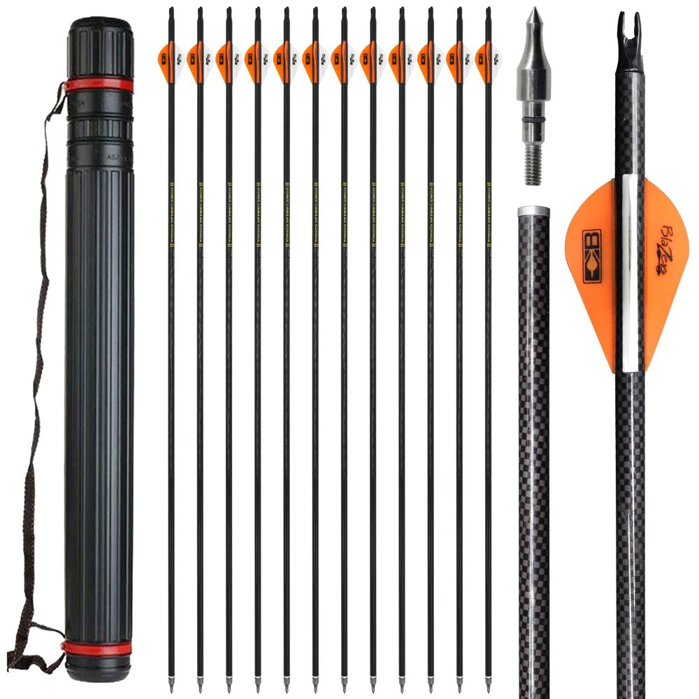 Obert 12Pcs 3K Carbon Arrows 31 Inch Archery Arrows 300 Spine with Arrow Tube for Recurve Bow/Compound Bow Hunting Practice