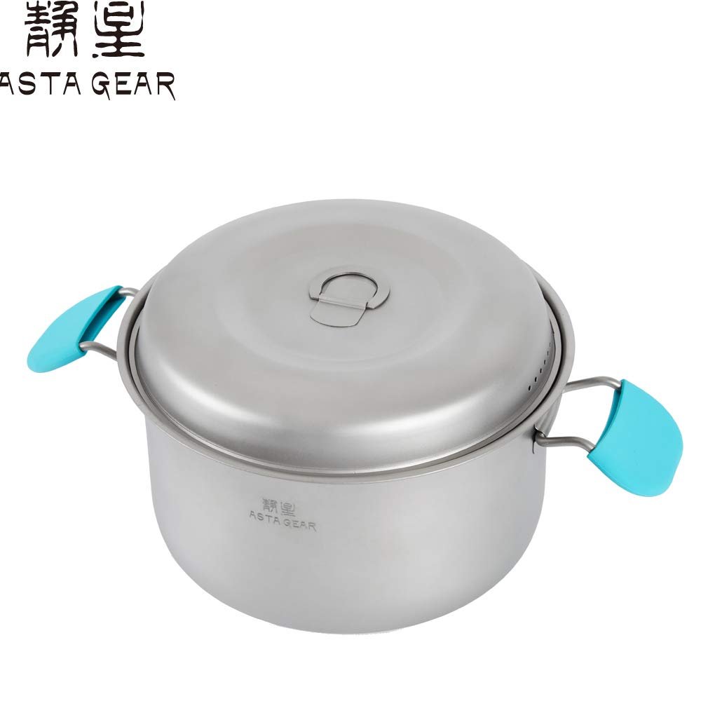 ASTA GEAR Outdoor Pure Titanium Pot Set Tableware Outdoor Camping Cooker Set Camping Portable Picnic Cooker Light Outdoor equipm (Titanium Pot 1.6L)