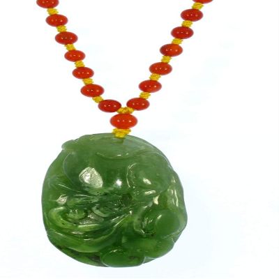 2.1" China Certified Nature Hetian Nephrite Green Jade Fortune Rat and Ruyi Hand Carved Necklace Pendant 2540