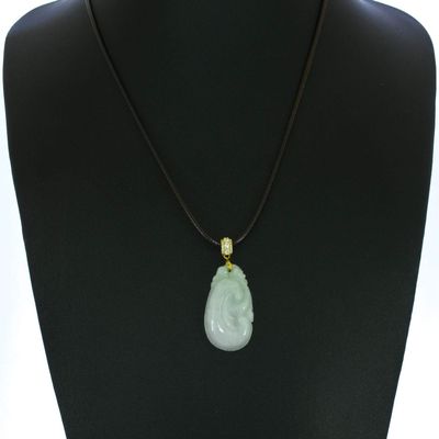 1.3" China Certified Grade A Nature Hisui Jadeite Jade Lucky Ruyi Hand Carved Neckalce Pendants (S925) 8699