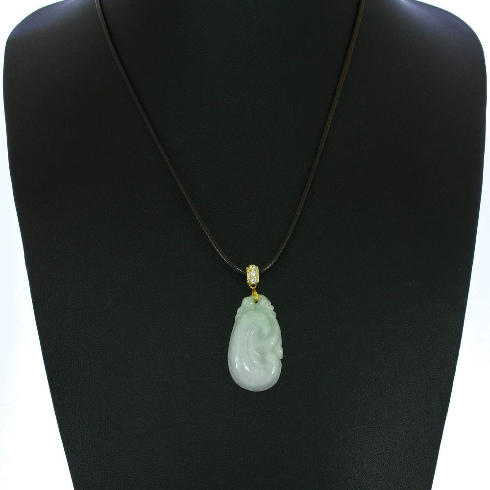 1.3" China Certified Grade A Nature Hisui Jadeite Jade Lucky Ruyi Hand Carved Neckalce Pendants (S925) 8699