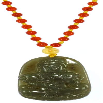 2.1" China Certified Nature Hetian Nephrite Green Jade Blessing Kwan-yin Hand Carved Necklace Pendant 6185