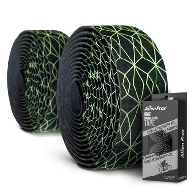 ALIEN PROS Bike Handlebar Tape Carbon Fiber (Set of 2) Black Green - Enhance Your Bike Grip with These Bicycle Handle bar Tape - Wrap Your Bike for an Awesome Comfortable Ride