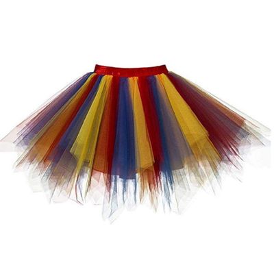 Womens Red Gold Royal Plus Size Puffy Tutu Layered Tulle Petticoat Skirt for Party