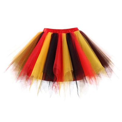 Womens Red Black Yellow Puffy Tutu Layered Tulle Petticoat Skirt for Party