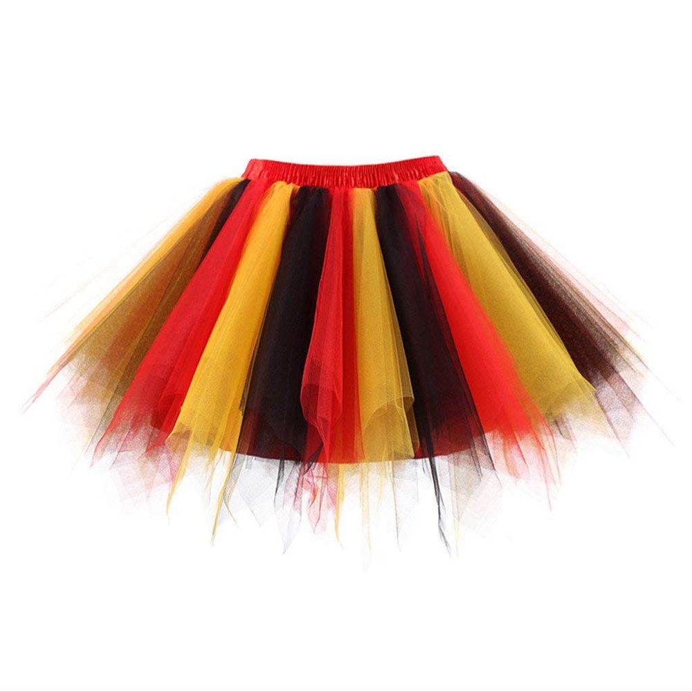 Womens Red Black Yellow Puffy Tutu Layered Tulle Petticoat Skirt for Party