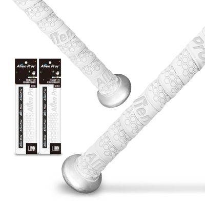 ALIEN PROS Bat Grip Tape for Baseball (2 Grips) 1.1 mm Precut and Pro Feel Bat Tape Replacement for Old Baseball bat Grip Wrap Your Bat for an Epic Home Run (2 Grips, White)