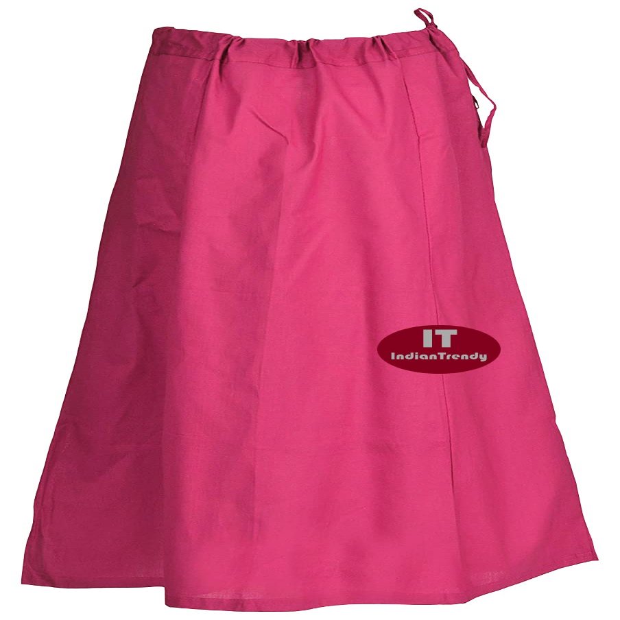 Indian Trendy Sari Petticoat Cotton Stitched Adjustable Waist Saree Underskirt Lining Skirt - One Size - Hot Pink