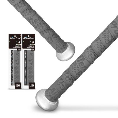 Alien Pros Bat Grip Tape for Baseball (2 Grips) 1.1 mm Precut and Pro Feel Bat Tape Replacement for Old Baseball bat Grip Wrap Your Bat for an Epic Home Run (2 Grips, Grey)