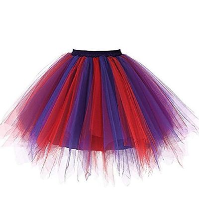 Womens Red Purple Plus Size Puffy Tutu Layered Tulle Petticoat Skirt for Party
