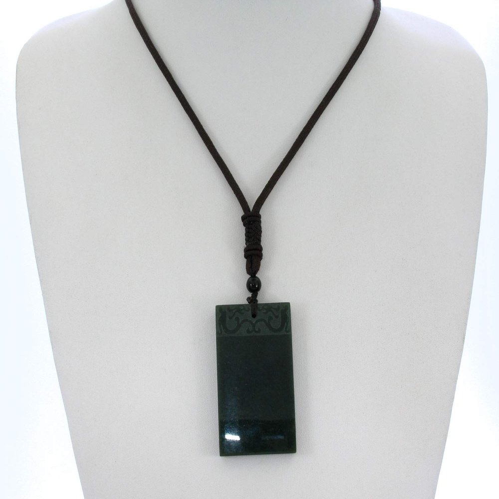 2" China Certified Nature Hetian Nephrite Jade Peace Plate Double Carved Necklace Pendant 6175