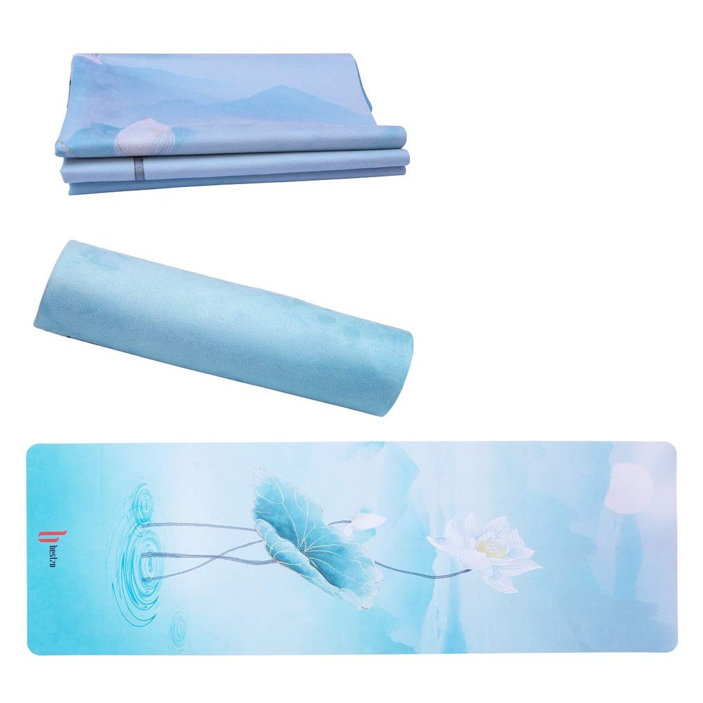 BESTZO Travel Yoga Mat-Sweat Absorbent Anti Slip,Portable 1/16 Inch Ultra Thin Folding Mat for Yoga Pilates Fitness Exercise,Comes with Carrying Bag (Quiet Lotus)