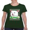 ALLNTRENDS Women's T Shirt Lady Yelling at A Cat Meme Funny Ugly Xmas Memes (XL, Forest Green) view 1