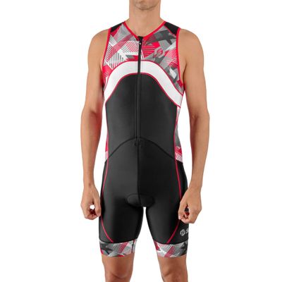 SLS3 Triathlon Suits Mens - Premium Trisuit Triathlon Men - Sleeveless, Quick Drying Tri Kit with Large Back Pocket (Black/Red Geo, Small)