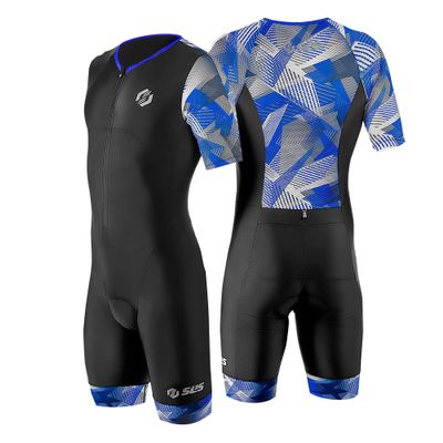 SLS3 Triathlon Suits Mens - Aerodynamic Sleeved Tri Suit Men Lightweight Trisuit with Premium FX Fabrics - 2 Pockets (Blue Edge, X-Large)