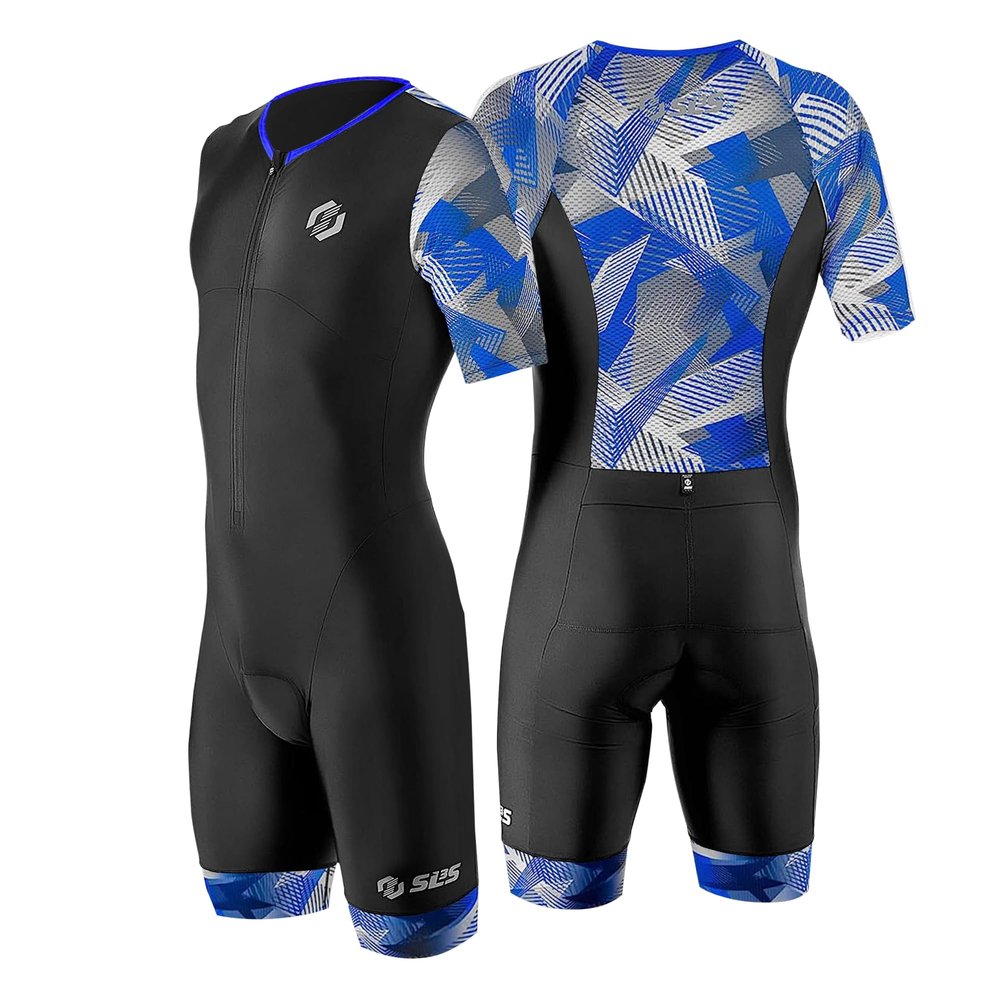 SLS3 Triathlon Suits Mens - Aerodynamic Sleeved Tri Suit Men Lightweight Trisuit with Premium FX Fabrics - 2 Pockets (Blue Edge, X-Large)