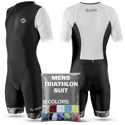 SLS3 Triathlon Suits Mens - Aerodynamic Sleeved Tri Suit Men  Lightweight Trisuit with Premium FX Fabrics - 2 Pockets (Monochrome, X-Large)
