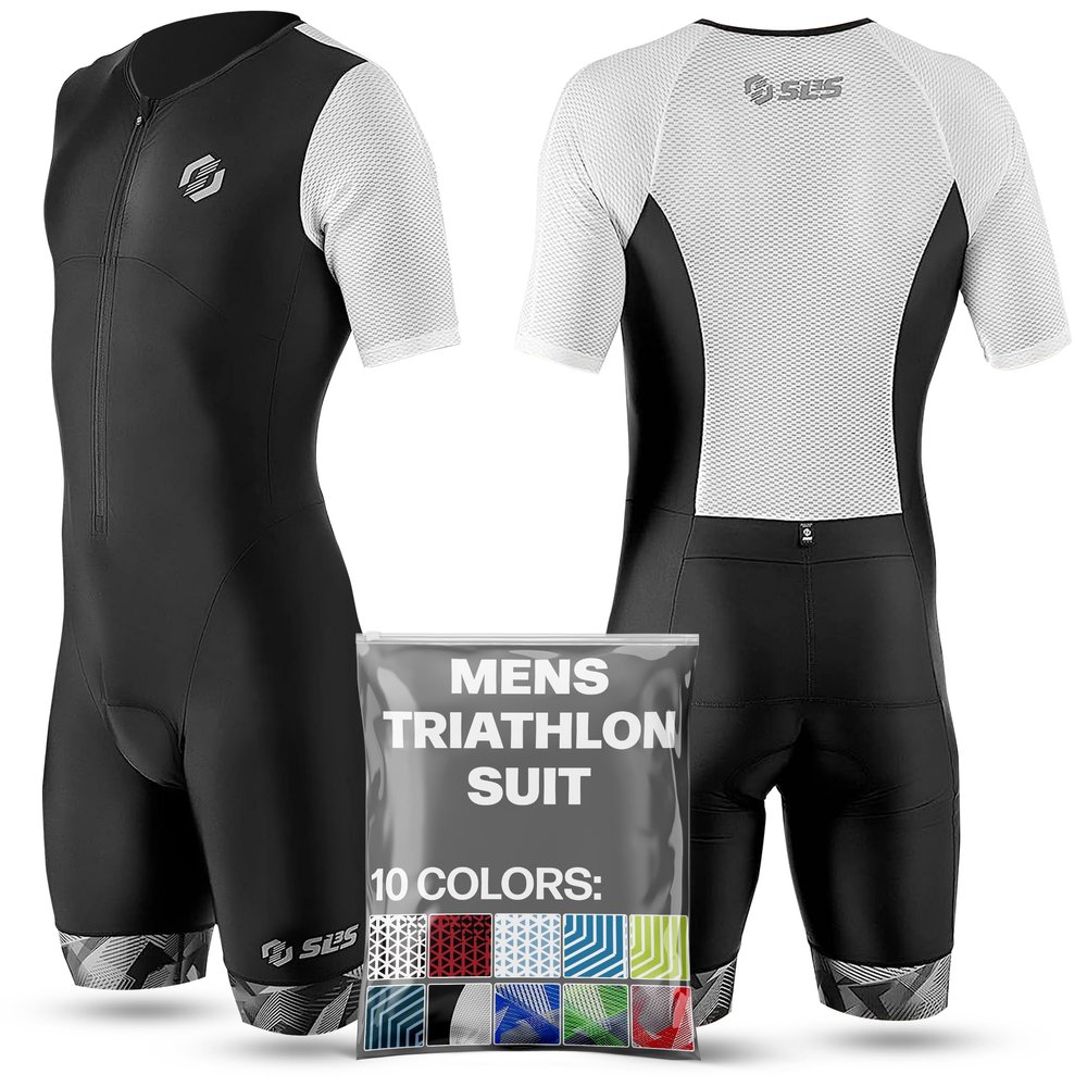 SLS3 Triathlon Suits Mens - Aerodynamic Sleeved Tri Suit Men  Lightweight Trisuit with Premium FX Fabrics - 2 Pockets (Monochrome, X-Large)