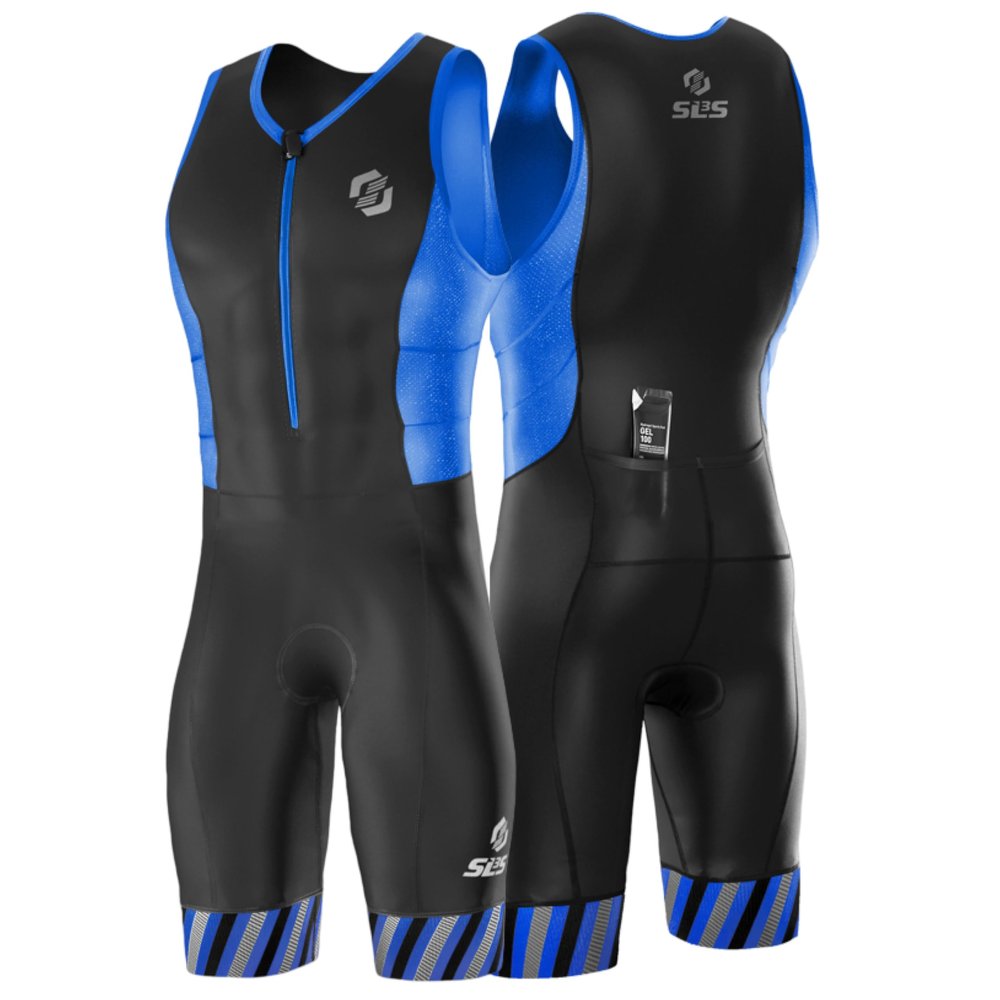 SLS3 Triathlon Suits Mens - Durable Sleeveless Tri Suit Men Triathlon Suit - Lightweight Trisuit with 2 Pockets for Storage (Blue Wave, Small)