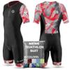 SLS3 Triathlon Suits Mens - Aerodynamic Sleeved Tri Suit Men  Lightweight Trisuit with Premium FX Fabrics - 2 Pockets (Black/Red Geo, Medium) view 1