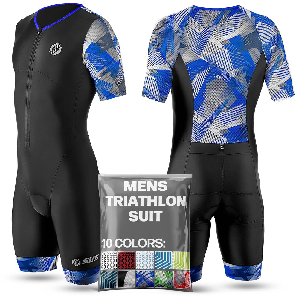 SLS3 Triathlon Suits Mens - Aerodynamic Sleeved Tri Suit Men Lightweight Trisuit with Premium FX Fabrics - 2 Pockets (Blue Edge, Medium)