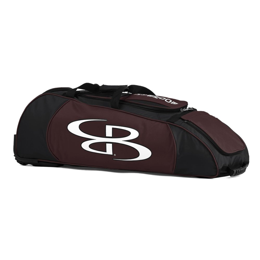 Boombah Spartan Rolling Bat Bag - 38" x 12-1/2" x 12" - Black/Maroon - Holds 4 Bats and Much More