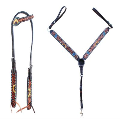 CHALLENGER Horse Western Floral Tooled Laced One Ear Tack Set Bridle Headstall Breast Collar 78HR02A