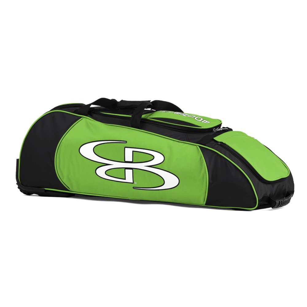 Boombah Spartan Rolling Bat Bag - 38" x 12-1/2" x 12" - Black/Lime Green - Holds 4 Bats and Much More