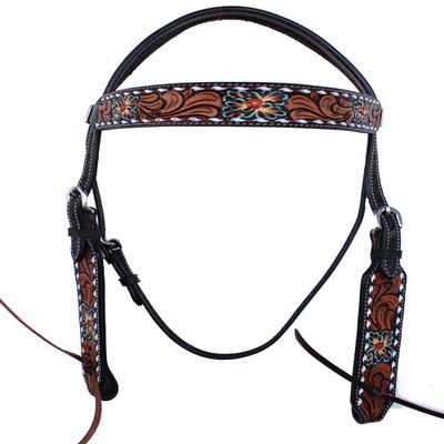 CHALLENGER Horse Western Floral Tooled Laced Browband Tack Bridle Headstall 78HR05HB