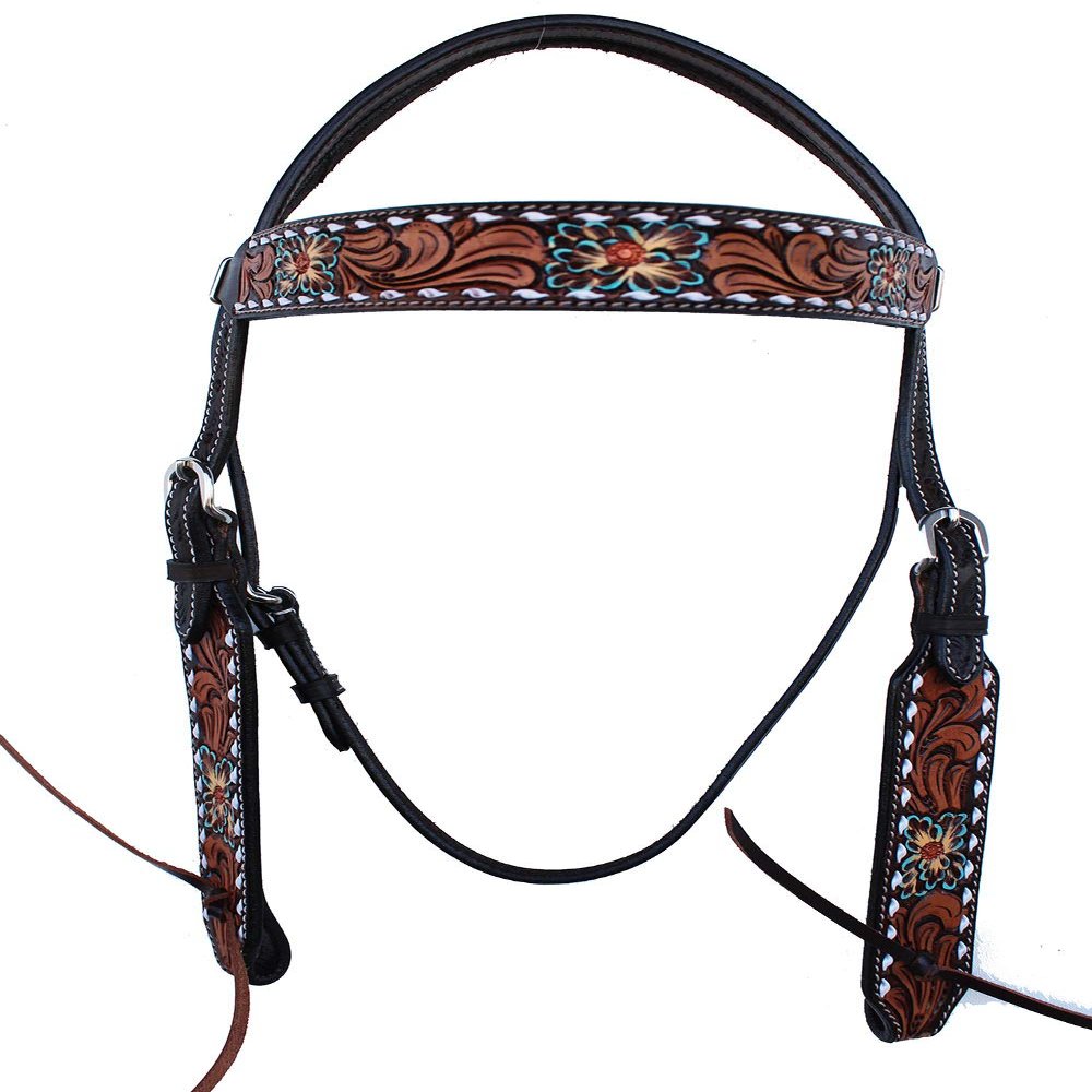 CHALLENGER Horse Western Floral Tooled Laced Browband Tack Bridle Headstall 78HR05HB