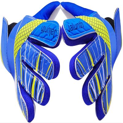 Jalunth Soccer Goalkeeper Goalie Gloves Kids Youth Goal Keeper Field Player Glove Boys Girls Ages 7-8 Years Old Anti-Slip Latex Palm Soft Pu Hand Back Blue Size 6