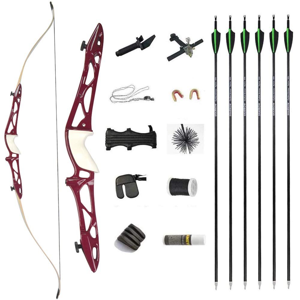 12-40lbs Archery Takedown Recurve Bow and Arrows Set 66" 68" 70" Aluminum Alloy Riser Hunting Target Practice Bow Traditional Longbow with Bow Archery Accessories (70" red, 16lbs)