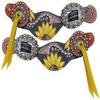 Showman Ladies Yellow & Black Sunflower Overlay Leather Spur Straps view 1