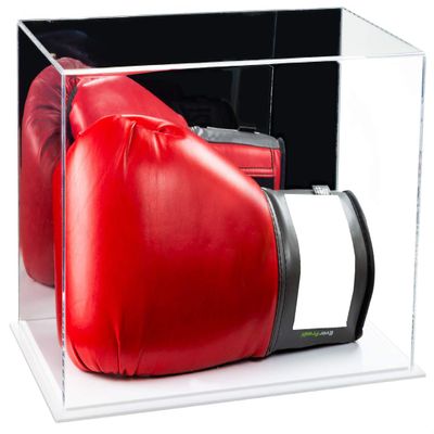 Better Display Cases Acrylic Single or Double Boxing Glove Display Case with Mirror and White Base (A011-M-WDS)