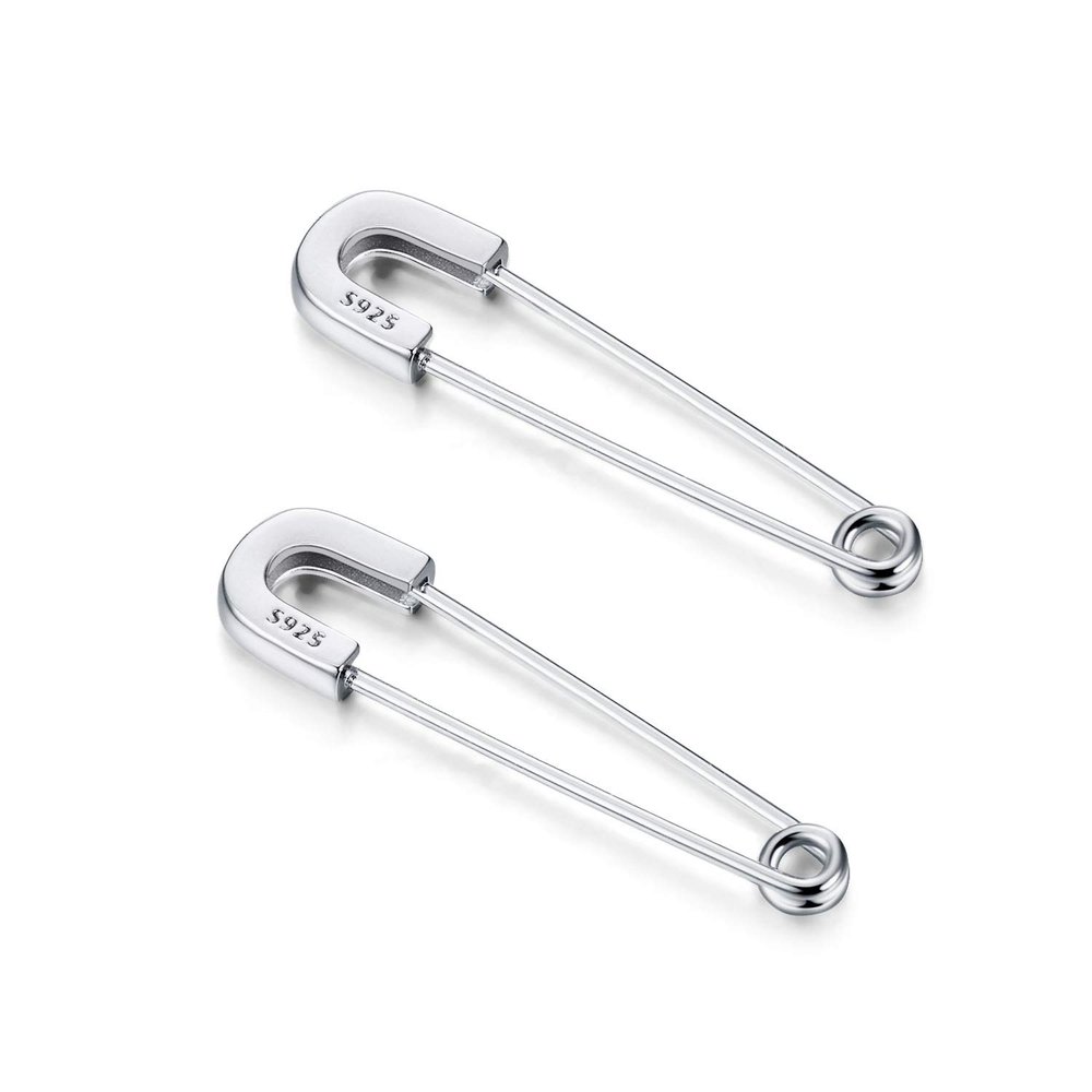 Safety Pin Earring 925 Sterling Silver Safety Pin Earrings for Women Punk Small Paperclip Hoop Earrings