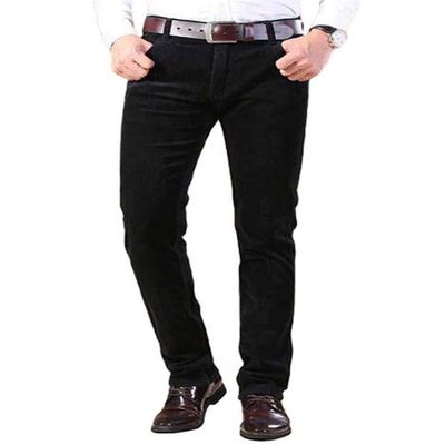 Idopy Men`s Business Slim-Fit 5-Pocket Comfort Corduroy Dress Pants Black/32