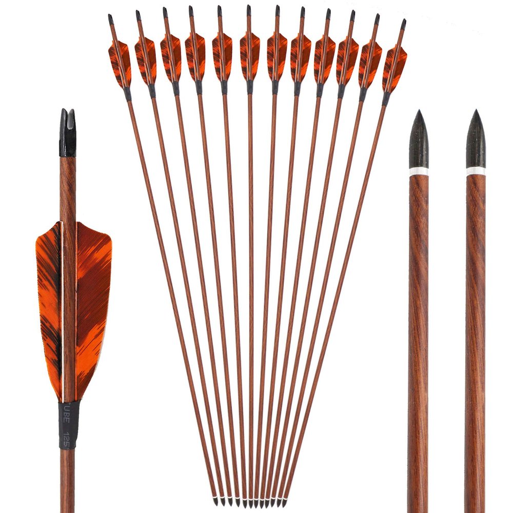 Obert 12pcs Archery Carbon Arrows 31 inch Spine 400 with 4" Feathers Fletching & 100 Grain Removable Tips for Compound & Recurve Bow