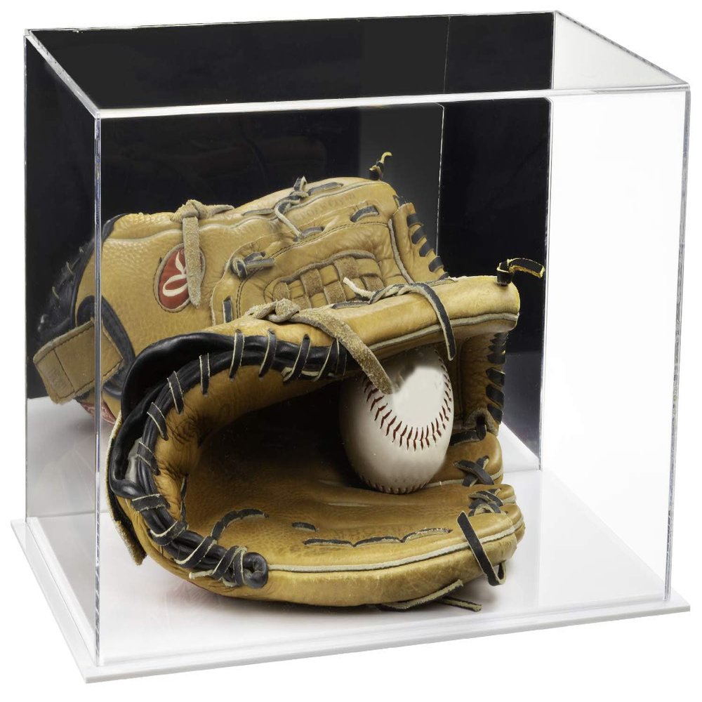 Better Display Cases Acrylic Baseball Catchers Glove Display Case with Mirror and White Base (A011/V16)